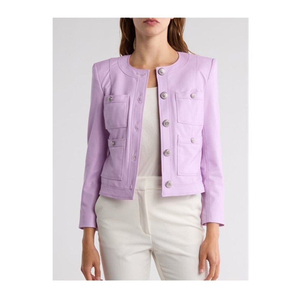 Veronica Beard Ozuna Faux Leather Crop Jacket - Picture 2 of 15